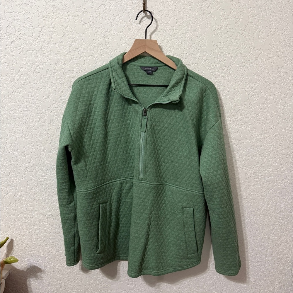 Eddie Bauer Quarter-Zip Quilted Pullover in Sage Green